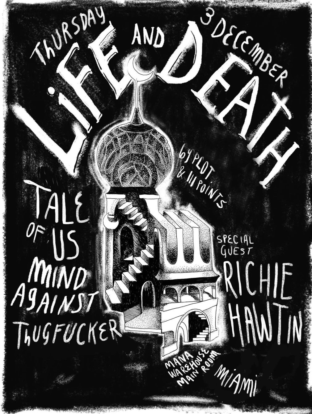 PL0T event flyer — 3 Dec 2015: Life and Death · Richie Hawtin at Mana Wynwood, Miami.